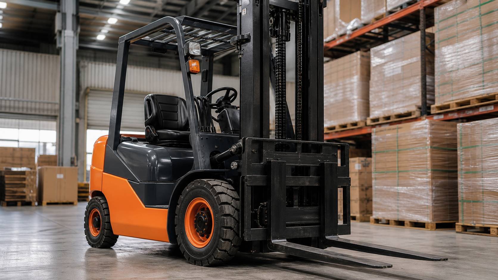 Xe nâng dầu 2.5 tấn xử lý pallet trong kho xưởng