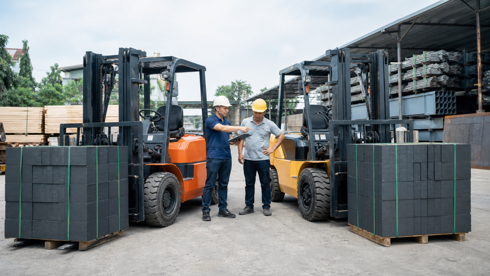 So mốc xe nâng dầu 3 tấn và 4 tấn theo biên an toàn và kho bãi