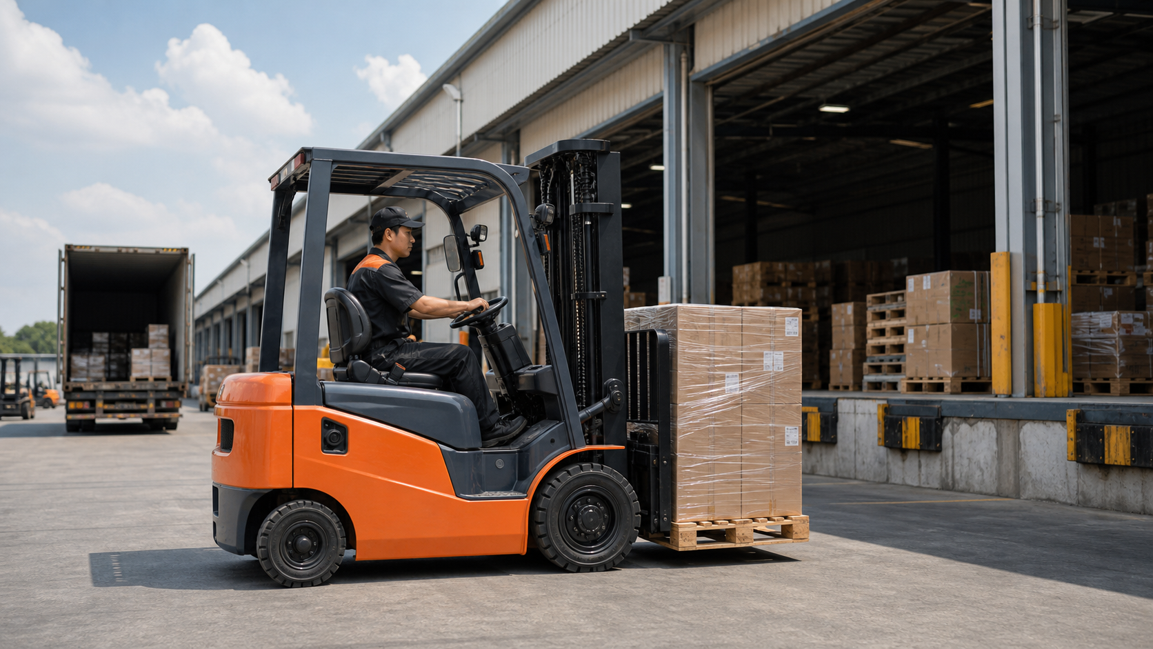 Xe nâng điện vận hành thử trong kho mới trước khi chốt tải trọng