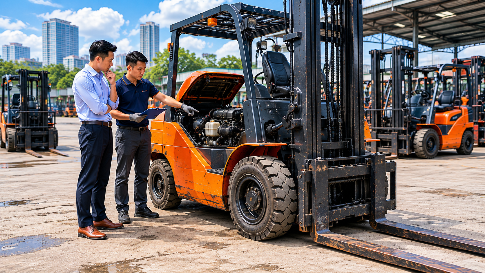 Đơn vị bán xe nâng dầu cũ tại TPHCM với bãi xe thực tế
