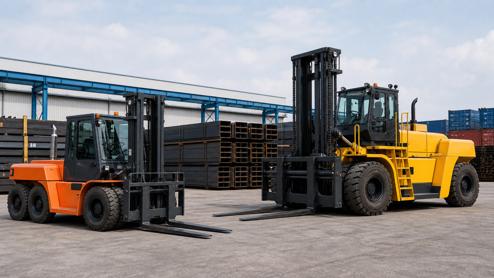 So sánh lựa chọn giữa xe nâng dầu 7 tấn và 10 tấn trong bãi hàng công nghiệp