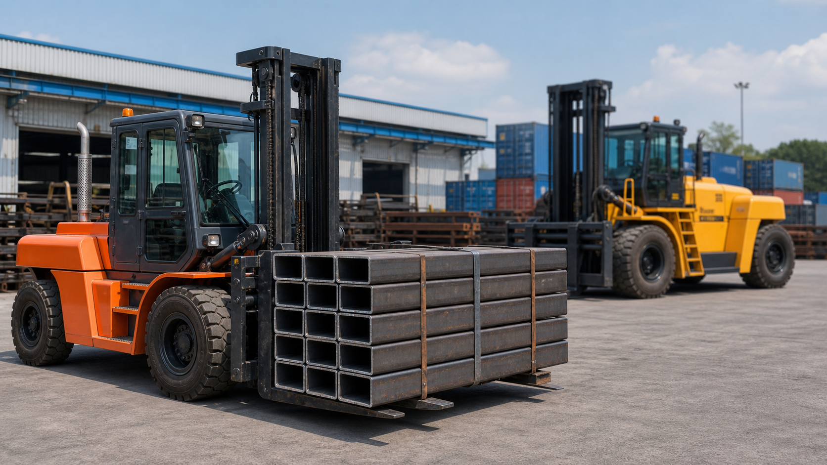 Xe nâng dầu hạng nặng trong bãi rộng khi cân nhắc giữa 7 tấn và 10 tấn