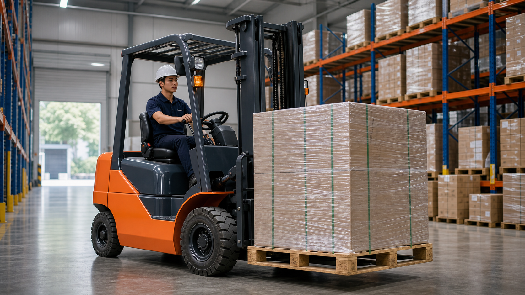 Xe nâng điện 2 tấn xử lý pallet nặng hơn trong kho kín