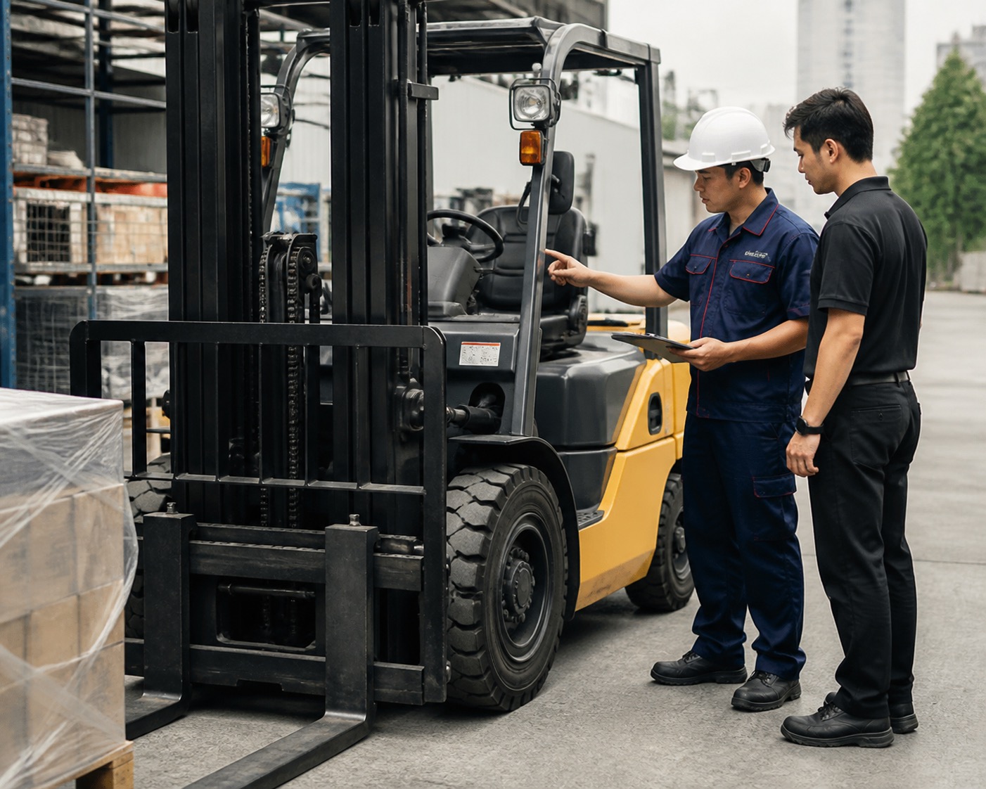 Xe nâng dầu được kiểm tra trước khi bàn giao cho khách thuê tại TPHCM