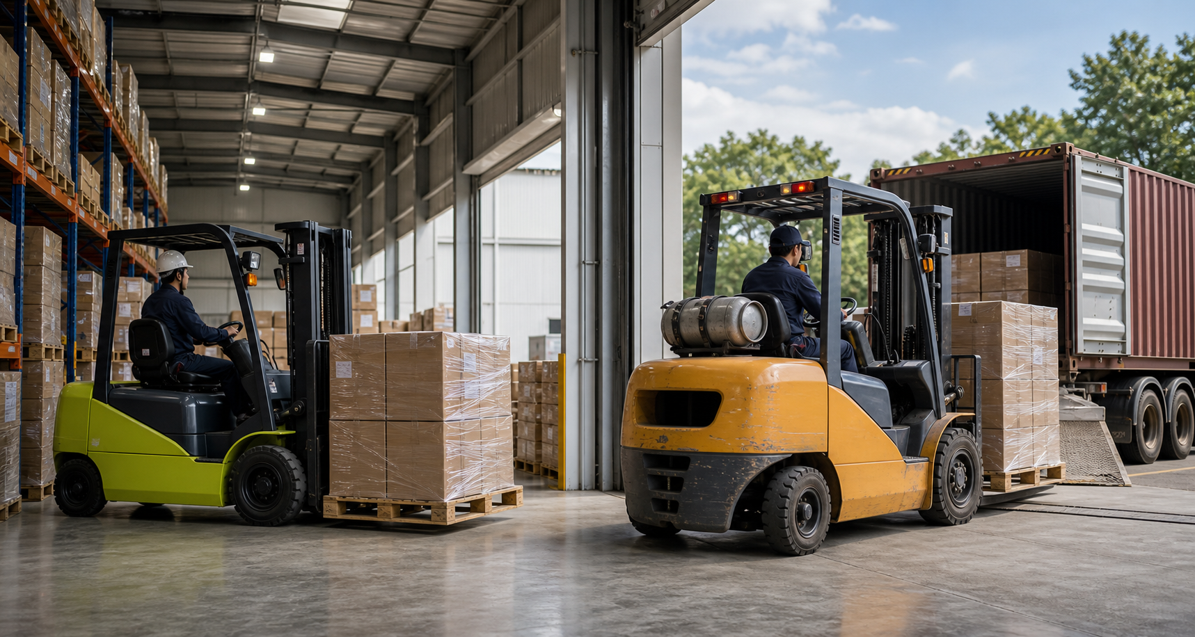 So sánh xe nâng dầu và xe nâng điện trong cùng nhu cầu thuê ngắn hạn