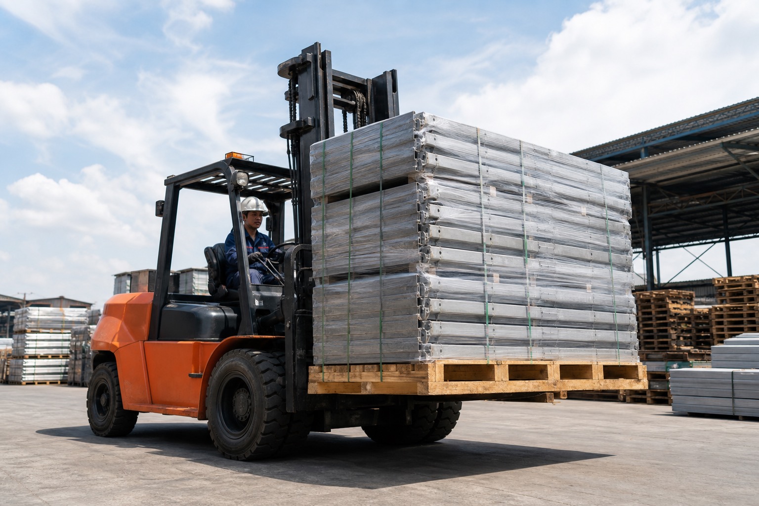 Xe nâng cho thuê đang phục vụ cao điểm xuất nhập hàng tại TPHCM