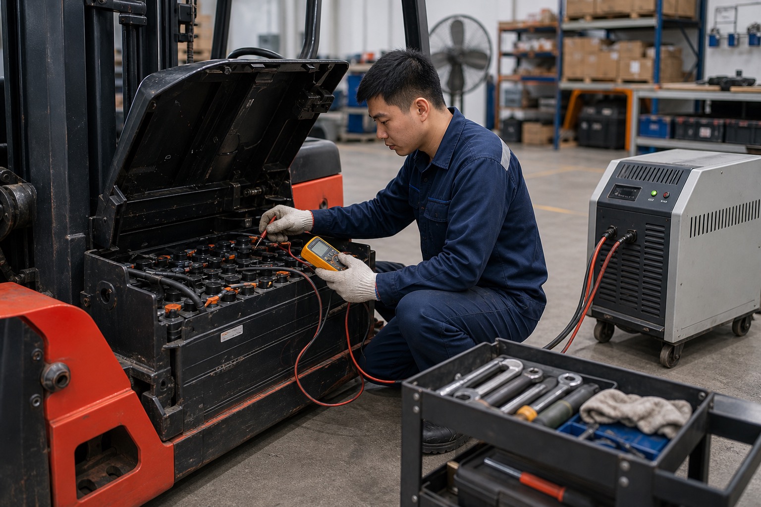 Sửa xe nâng điện trong kho kín tại TPHCM với hệ thống điện cần kiểm tra kỹ