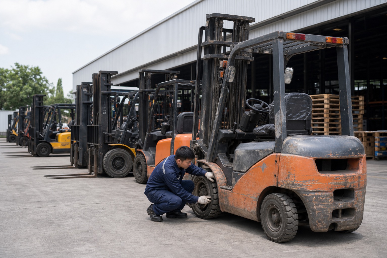 Đánh giá xe nâng cũ ngoài trời theo tải trọng và mức độ hao mòn
