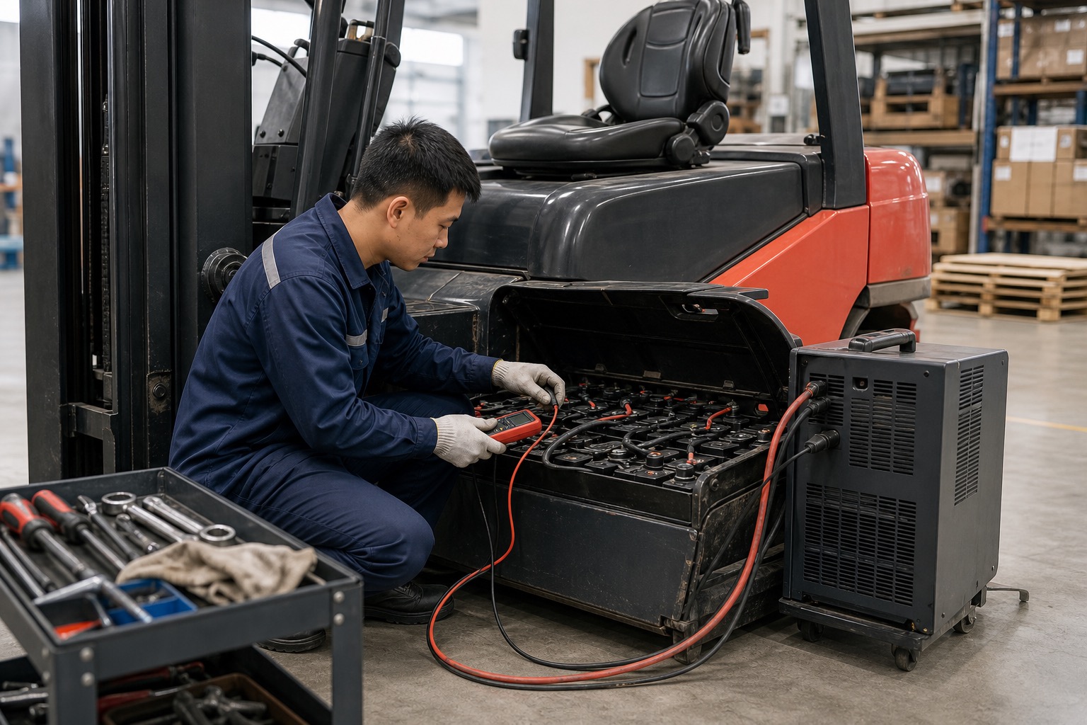 Bảo dưỡng định kỳ xe nâng tại kho xưởng ở TPHCM