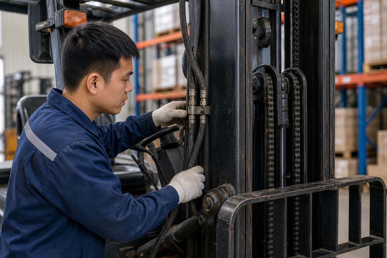 Kiểm tra bình điện và hệ thống điều khiển trong gói bảo dưỡng xe nâng