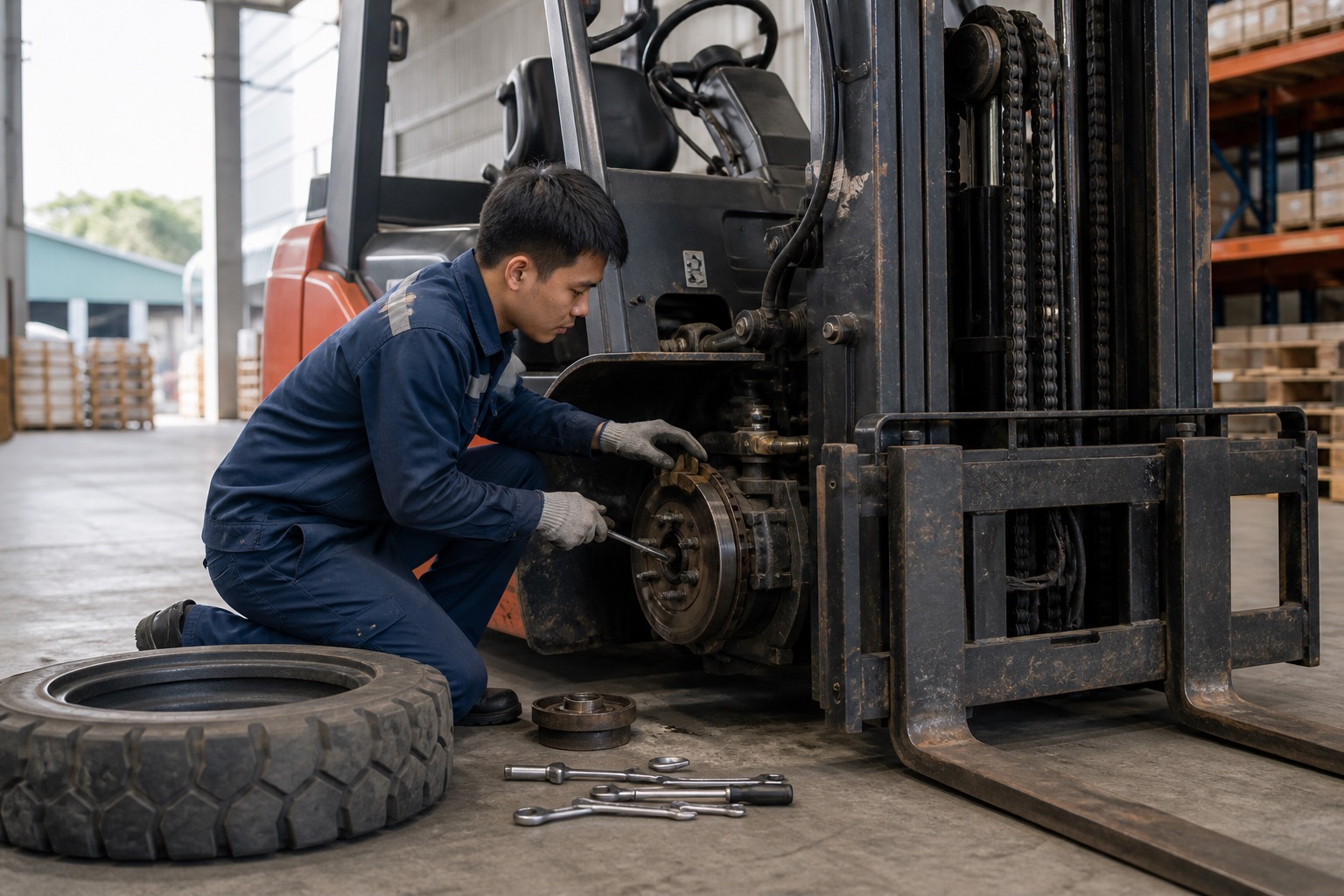 Đánh giá bánh xe và cụm nâng hạ trong lịch bảo dưỡng định kỳ